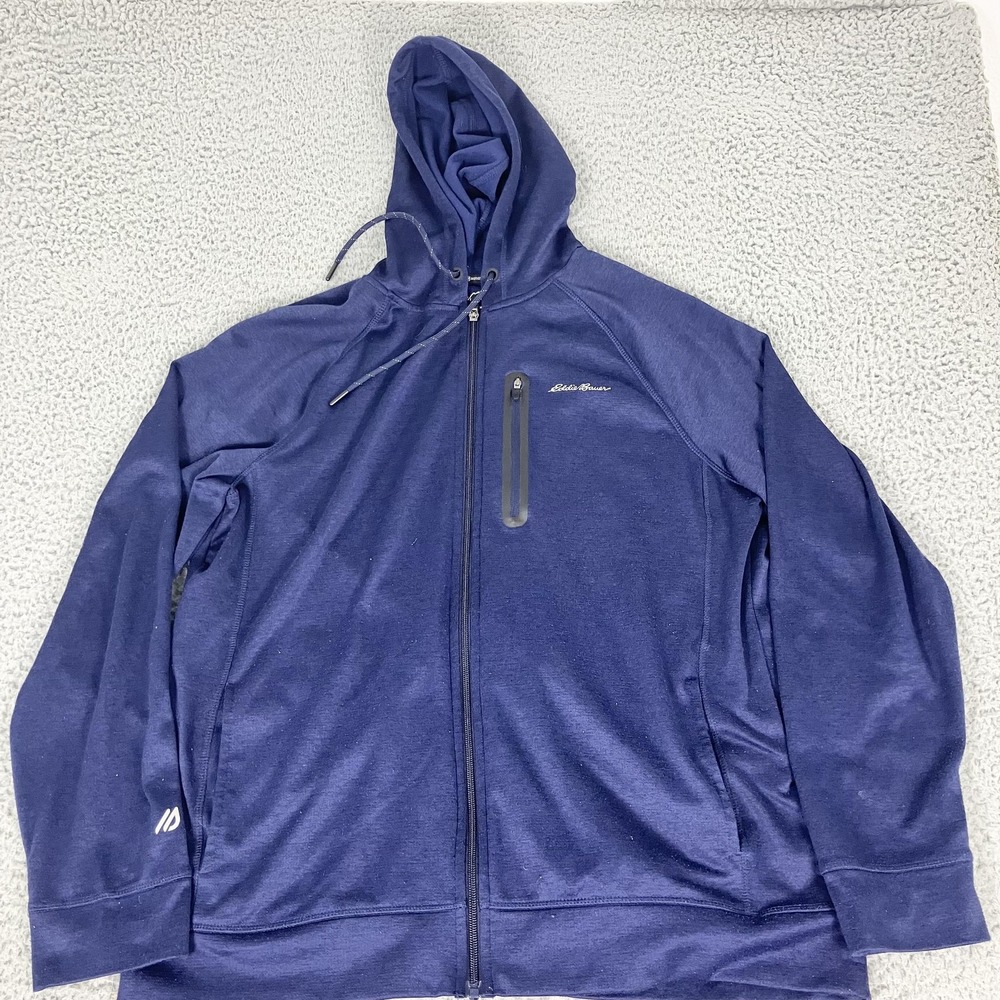Eddie Bauer Hoodie Mens Large Blue Motion FreeDry Full Zip Fleece Performance